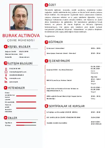Çevre Mühendisi CV Örnekleri cv indir